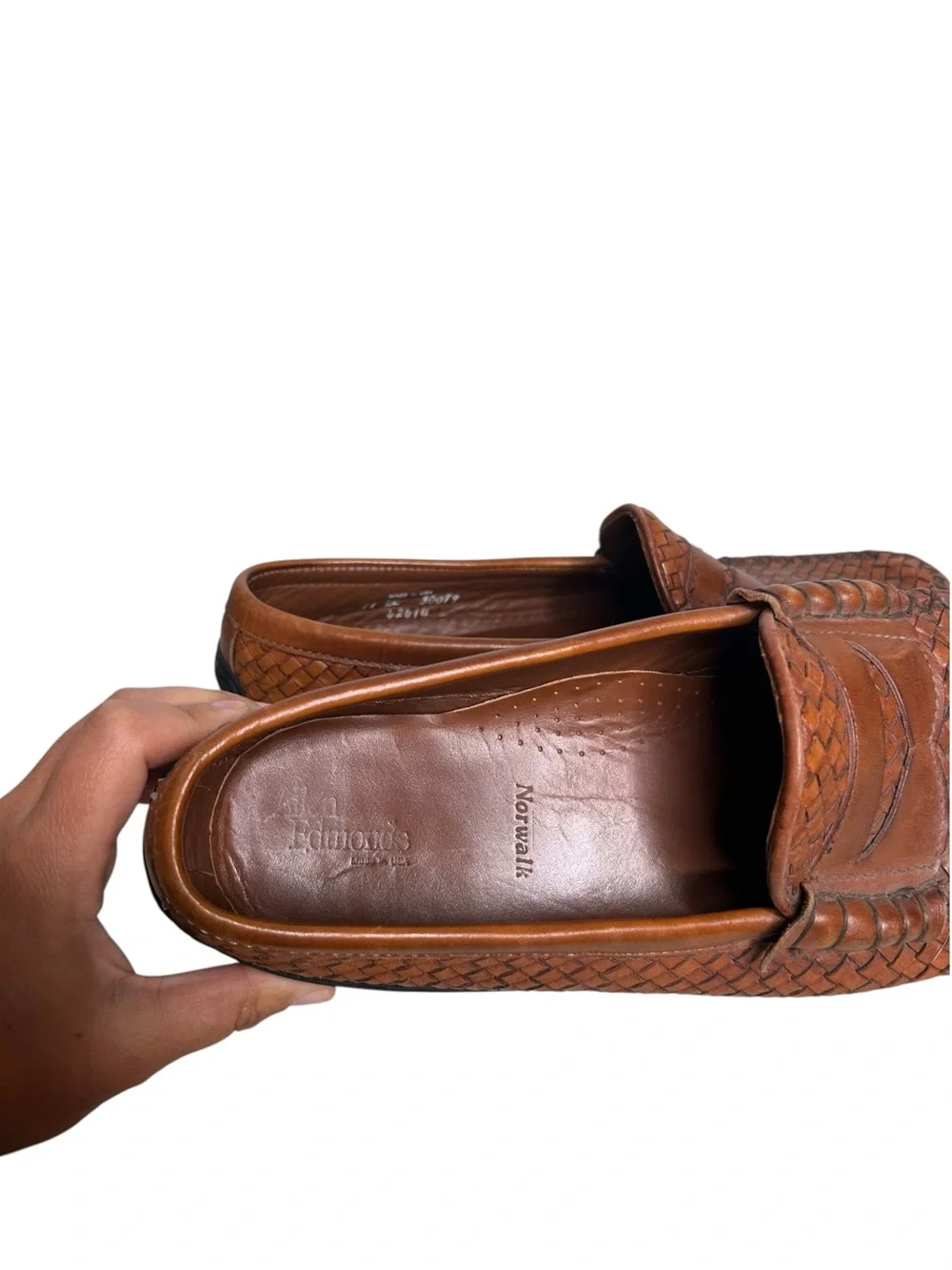 Allen Edmonds Men’s Norwalk Brown Leather Woven Basket Weave Penny Loafers 11 EE